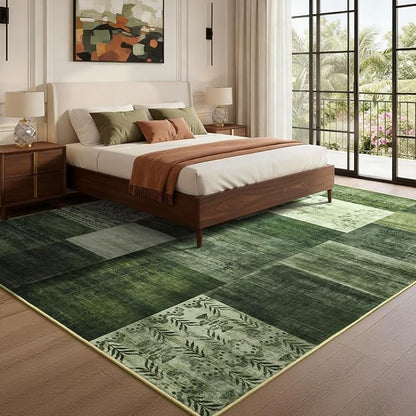 DweIke Washable Area Rugs for Living Room, 4x6 Soft Bedroom Rugs, Geometric Print Non-Slip Modern Rug, Stain Resistant Throw Carpets for Office Nursery Dining Room Home Dorm Decor, Green