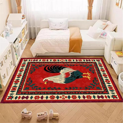 Vintage Rooster Area Rug,3x4ft,Beautiful Floral Border Country Style Rooster Rug，Colorful Retro Home Decoration Rugs，Washable Carpet for Living Room Bedroom Kitchen Farmhouse Office