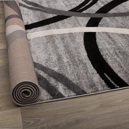 Rugshop Wavy Circles Design Area Rug, Carpet with Jute Backing for Kitchen, Entryway, or Office, Gray, 4' x 6'