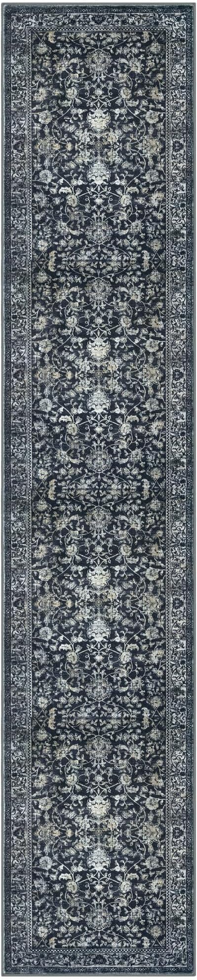 KILOCOCO Hallway Runner 2x10 Rug Runner Printed Vintage Floral Washable Non-Slip Rubber Backed Runners for Hallways Kitchen Laundry Room Entryway Bedroom, Charcoal
