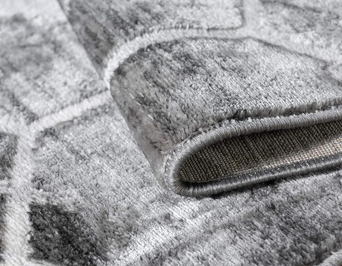 Rugs.com Lattice Trellis Collection Rug – 10 Ft Runner Gray Low-Pile Rug Perfect for Hallways, Entryways