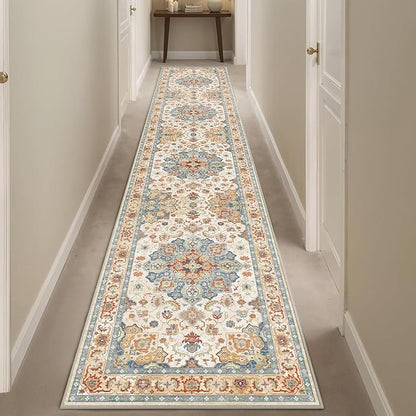 Enkor Runner Rugs for Hallway, 2x10 Washable Soft Non Slip Floor Rugs for Kitchen, Modern Mat for Living Room Bedroom Entryway Orange & Beige
