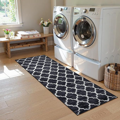 Lahome Moroccan Runner Rug 2'x6' Non Slip Black and White Hallway Runner Rug, Washable Small Kitchen Area Rug Laundry Room Carpet for Entryway Bedroom Bathroom (2' x 6', Black)
