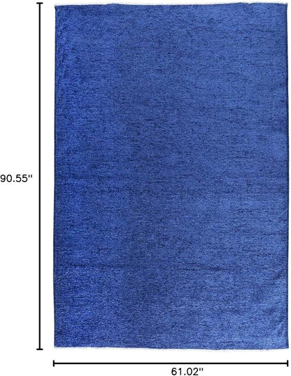 Alfa Rich 5x8 Dark Blue Washable Area Rugs for Living Room Bedroom Kitchen Cotton Decor Solid Rug