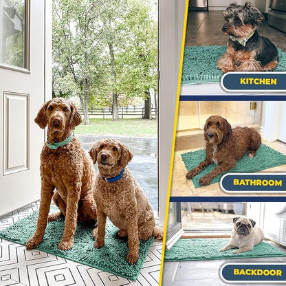 Muddy Mat® Shown on TV–Super Absorbent Microfiber Dog Door Mat for Muddy Paws, Non-Slip Washable Pet Rug, Quick Dry Chenille Entryway Carpet, Machine Washable Indoor Outdoor mat–Seafoam Green 59"x35"