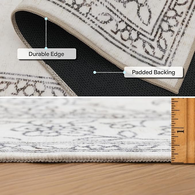 ReaLife Rugs Machine Washable Area Rug - Living Room Bedroom Bathroom Kitchen Entryway Office - Padded Crease Free Stain Resistant Premium - Boho Farmhouse Vintage- Paige- Ivory - 2'x 3'