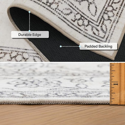 ReaLife Rugs Machine Washable Area Rug - Living Room Bedroom Bathroom Kitchen Entryway Office - Padded Crease Free Stain Resistant Premium - Boho Farmhouse Vintage- Paige- Ivory - 2'x 3'