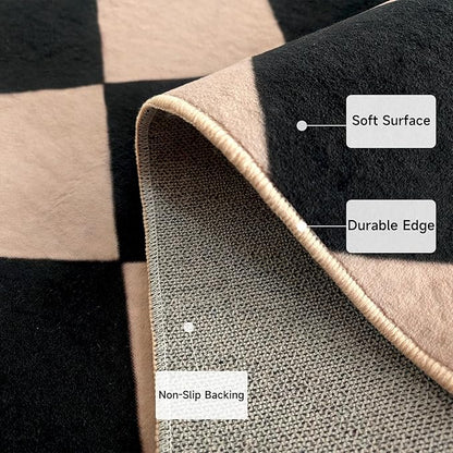 Checkered Area Rug 5x7 Black Washable Living Rugs Non-Slip Modern Ultra Soft Neutral Low Pile Diamond Carpet for Office Dining Room Playroom Kids Room