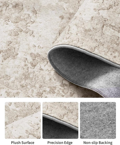 Art&Tuft Washable Rugs 5x7, Abstract Area Rugs for Living Room - Non Slip and Low Pile Soft Thin 5x7 Rug for Bedroom, Dining Room, Kitchen, Office, Beige