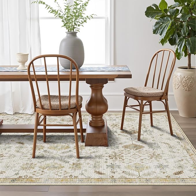 LUMI 8x10 Washable Area Rug for Living Room, Ultra Soft Traditional Vintage Rugs Non Slip with Rubber Backing, Low Profile, High Traffic, Stain Resistant Carpets, Ideal for Bedroom, Dining Room