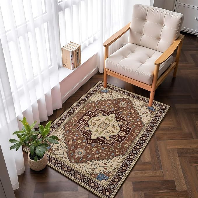 2x3 Mousse Brown Small Area Rug for Entryway, Soft Washable Rugs with Non-Slip Backing for Bedroom Kitchen, Vintage Throw Carpet Laundry Entry Front Door Decor