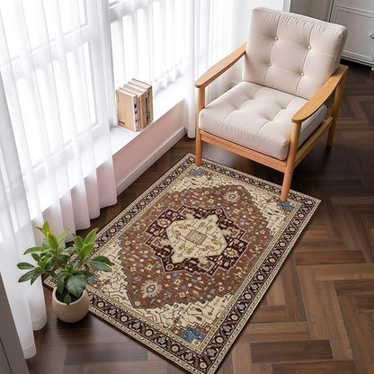 2x3 Mousse Brown Small Area Rug for Entryway, Soft Washable Rugs with Non-Slip Backing for Bedroom Kitchen, Vintage Throw Carpet Laundry Entry Front Door Decor