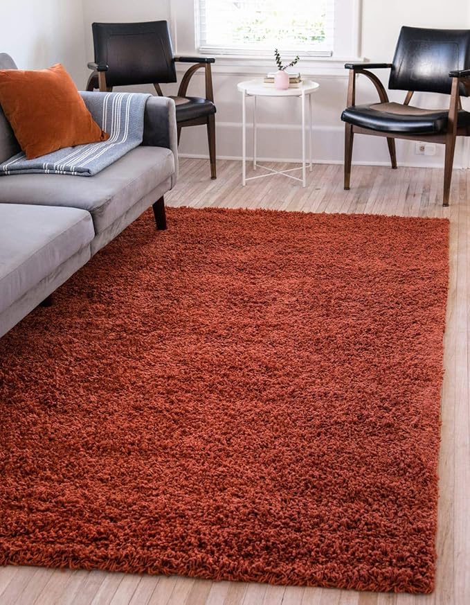 Unique Loom Solid Shag Collection Area Rug (10' x 13' 1" Rectangle, Terracotta)