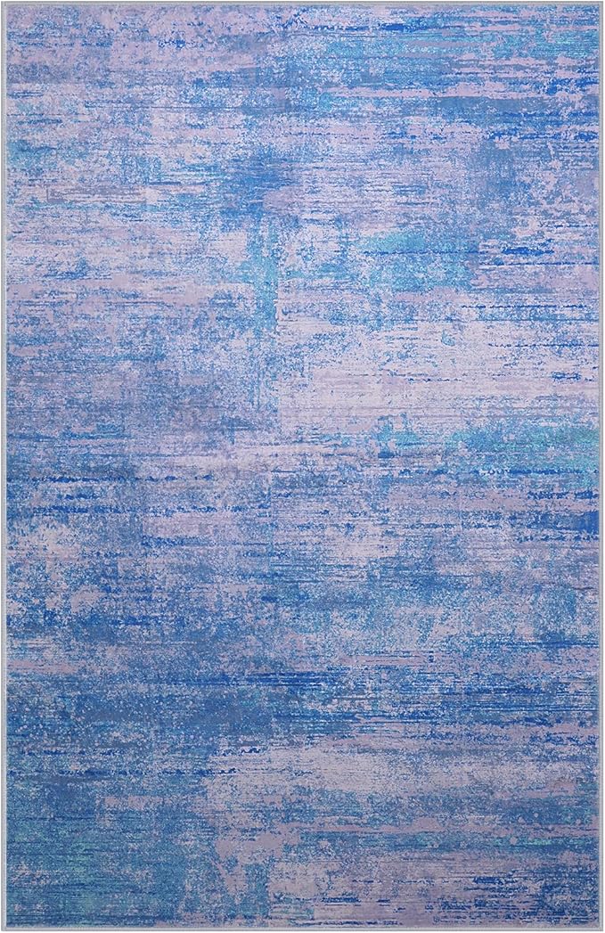 5x7 Abstract Area Rugs for Living Room, Modern Washable Indoor Rug for Bedroom, Thin Soft Large Non-Slip Carpet for Dining Room Home Office Farmhouse Decor - Abstract Blue Purple