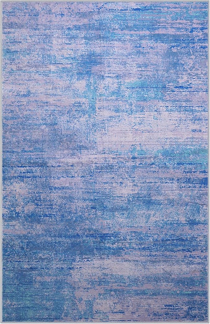 5x7 Abstract Area Rugs for Living Room, Modern Washable Indoor Rug for Bedroom, Thin Soft Large Non-Slip Carpet for Dining Room Home Office Farmhouse Decor - Abstract Blue Purple