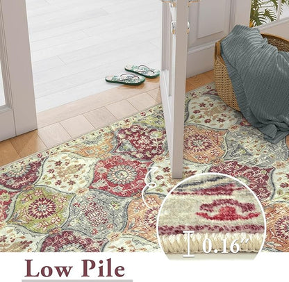 Lahome Moroccan Trellis Hallway Rug, 2x5 Washable Runner Rug Non Slip Kitchen Runners for Hallways, Ultra-Thin Vintage Carpet for Bedroom Bathroom Entryway, Orange/Terracotta