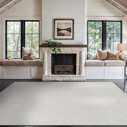 Beverly Rug Micro Loop Large Area Rug White 9x12 Modern Luxury Boho Geometric Durable Indoor Area Rugs for Living Dining Room Office Stain Resistant Non Shedding Casual Indoor Carpet White 9 x 12