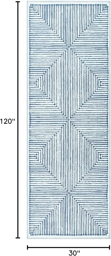 Bloom Rugs Washable Non-Slip 10 ft Runner - Blue/Ivory Striped Runner for Entryway, Hallway, Bathroom, and Kitchen - Exact Size: 2.5' x 10'