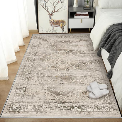 Washable Area Rugs for Living Room 5’x7’ Non Slip Low Pile Area Rugs for Bedroom Dining Foldable Vintage Carpets