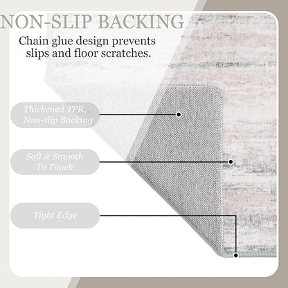 MUJOO Washable Rug 4x6.5,Modern Abstract Area Rugs for Bedroom Living Room Office Playroom,Small Non Slip Throw Carpet Indoor,Low Pile Accent Neutral Beige and Grey