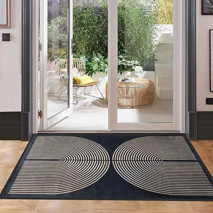 Modern Rainbow Area Rug 2x3 Black Soft Plush Low Pile Non-Slip Washable Doormat, Farmhouse Kitchen Bathroom Mat for Entrance Bedroom Laundry Room
