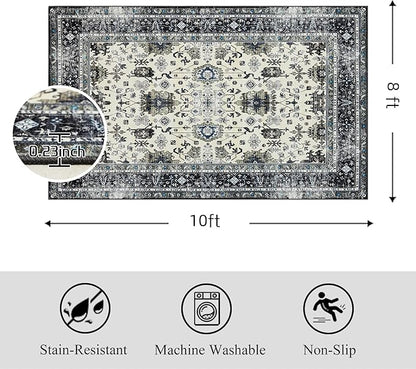 Area Rug Non Slip Machine Washable Ultra Soft Living Room/Bedroom/Kitchen/Outdoor/Classroom White Gray, 8'×10'