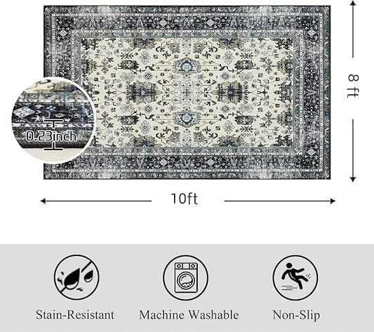 Area Rug Non Slip Machine Washable Ultra Soft Living Room/Bedroom/Kitchen/Outdoor/Classroom White Gray, 8'×10'