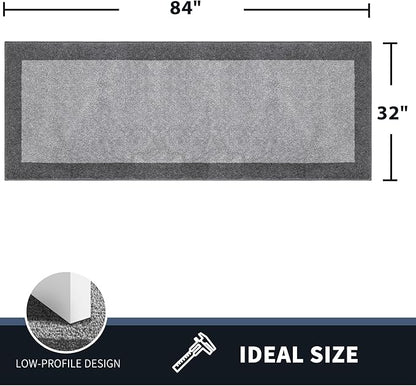 PURRUGS Dirt Trapping Door Mat 32" x 84", Non-Slip/Skid Machine Washable Entryway Rug, Shoes Scraper, Throw Rug, Super Absorbent Area Rug for Muddy Wet Shoes and Paws, Light Grey & Grey