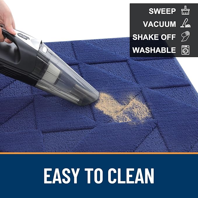 OLANLY Door Mats Indoor, Non-Slip, Absorbent, Dirt Resist, Entrance Washable Mat, Low-Profile Inside Entry Doormat for Entryway (36x24 inches, Navy)