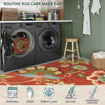 Lahome Red Kitchen Rugs - 2'x3' Small Entryway Rug Washable Kitchen Mat, Non Slip Area Rug Throw Modern Floral Rugs Door Mat for Bathroom Bedroom