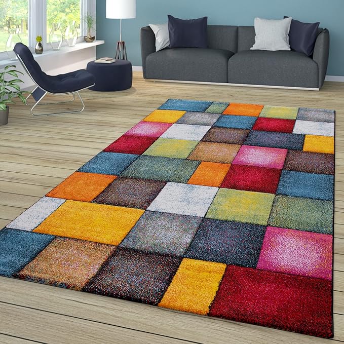 Paco Home Colorful Living Room Rug Checkered Design with Squares Multicolor, Size: 7'10" x 10'10"