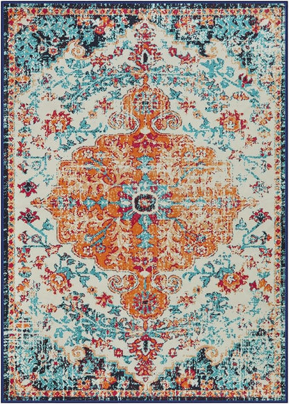 Lahome Bohemian Floral Medallion Area Rug - 5x7 Oriental Distressed Large Bedroom Rug, Soft Non-Slip Washable Dining Room Mat Indoor Throw Nursery Floor Carpet for Guest Room Entryway