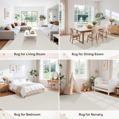 LBRO2M Easy Jute Solid Area Rug 8X10 Washable Rugs for Living Room Bedroom Natural Jute Indoor Outdoor Carpet Durable, Solid Non Shedding Eco Friendly (8X10 Light Ivory)