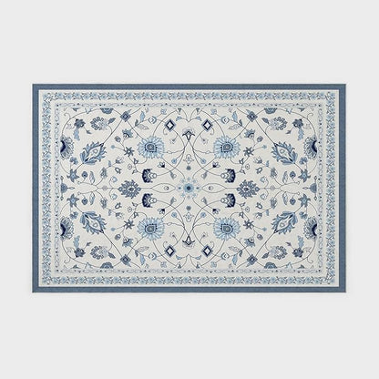 EVERGRACE Area Rugs for Living Room 6x9, Boho Floral Faux Wool Indoor Outdoor Rugs, Washable Rugs for Bedroom Dining Room Entryway Kitchen, Low Pile Floor Mat Carpet for Home Decor, Porcelain Blue