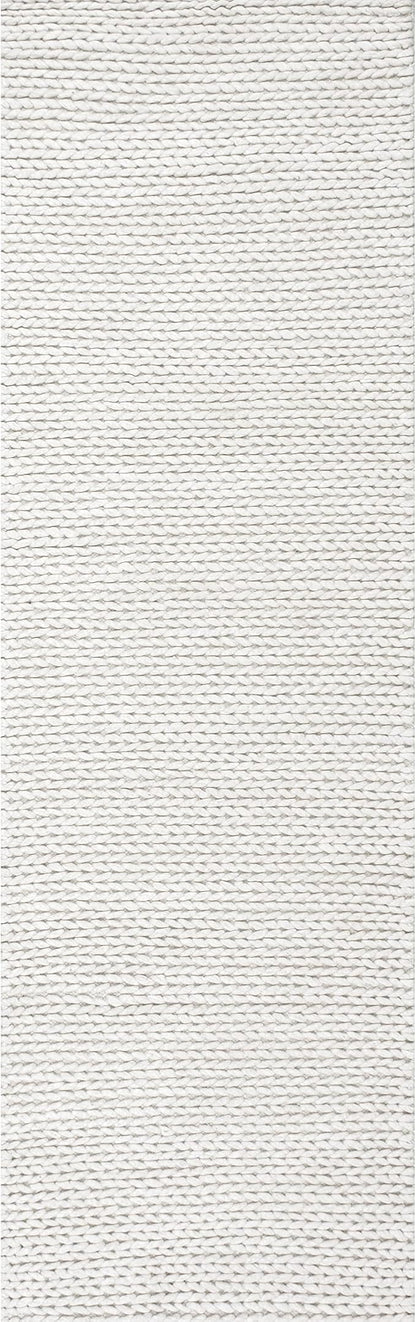 Nuloom Penelope Off-White/Ivory, 2'6" x 6', Hand-Braided, Wool & Cotton, Soft and Textured, High Traffic, Stain Resistant, Easy Clean, Durable Runner for Bedroom, Living Room, Dining, Entryway