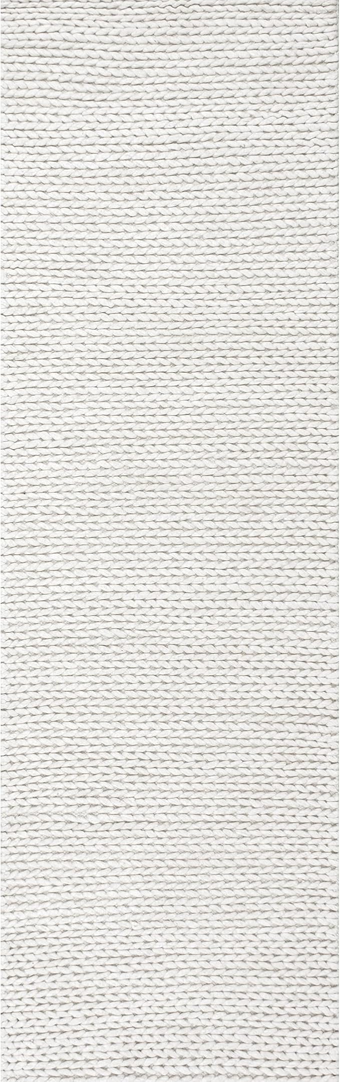 Nuloom Penelope Off-White/Ivory, 2'6" x 8', Hand-Braided, Wool & Cotton, Soft and Textured, High Traffic, Stain Resistant, Easy Clean, Durable Runner for Bedroom, Living Room, Dining, Entryway