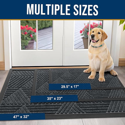 Kitinjoy Front Door Mat Outside Entrance, Sturdy Natural Dirt Trapper, Heavy Duty Rubber Doormat, Low Profile Non-Slip Backing, Easy Clean Floor Mat for Indoor Outdoor Entry, 35X23 Inch, Grey