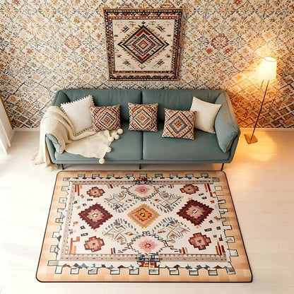 Bohemian Area Rug 3x5 Boho Decor Western Rugs for Living Room | Southwestern Native Aztec Washable Rug, Ethnic Tribal Geometric Carpet Indoor Floor Mat