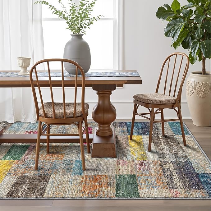 LUMI 5x8 Washable Area Rug for Living Room, Ultra Soft Geometric Rugs Non Slip with Rubber Backing, Low Profile, High Traffic, Stain Resistant Carpets, Ideal for Bedroom, Dining Room, Indoor