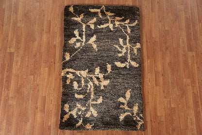 Rug Source Modern Collection Size 3x5 Abstract Area Rug, Hand-Knotted/Hand-Woven Black Floral/Nature Print Rug, Oriental Jute Carpet for Foyer, Entryway, Hallway