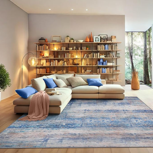 Abstract 8x10 Area Rug for Living Room Dining Room Office Bedroom Blue