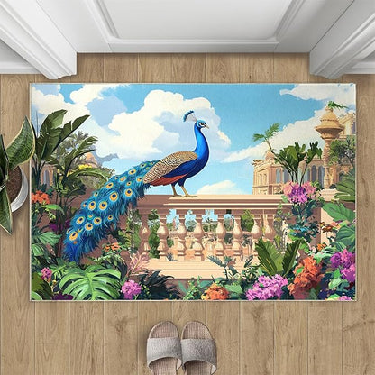 Peacock Rugs for Living Room - 2x3 Rug, Tropical Palm Leaves Area Rugs for Bedroom, Peacock Decor Rug, Floral Animal Washable Carpet, Peafowl Carpet - Peafowl Home Decor & Gifts