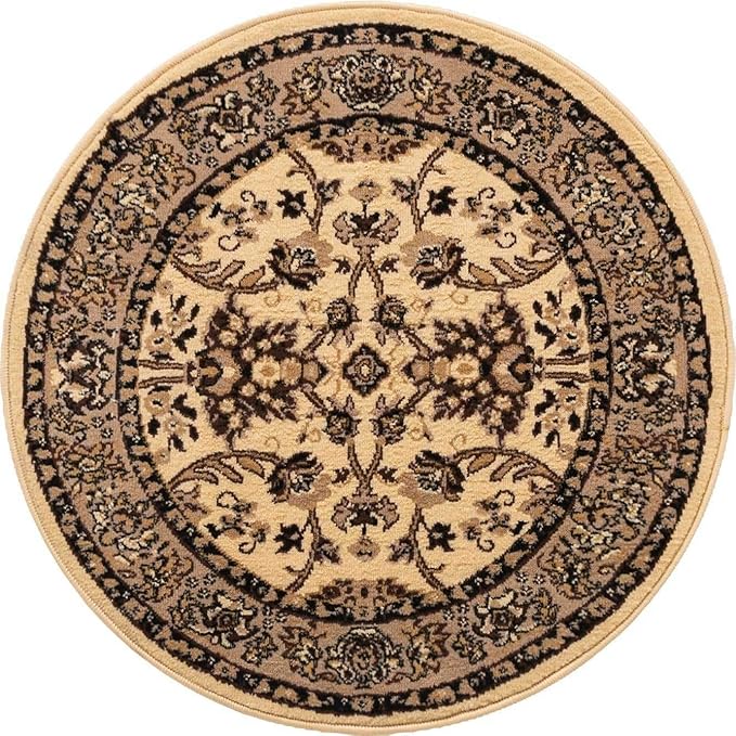 Unique Loom Sialk Hill Collection Area Rug - Washington (3' 3" Round Ivory/Black)