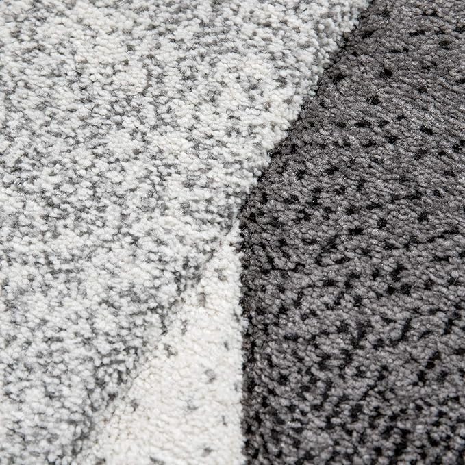 Paco Home Modern Area Rug Bordered with Geometric Pattern Grey Anthracite with Contour Cut, Size: 5'3" x 7'7"