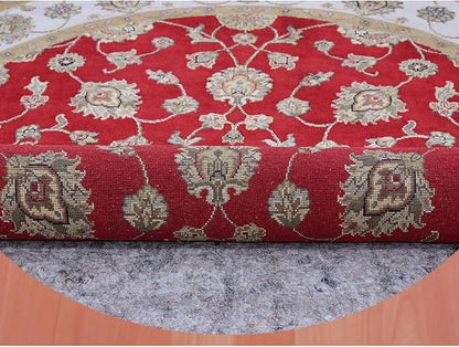 Exotic Red Hand Knotted All Over Leaf Pattern Wool and Silk Rajasthan Design Round Rug (6'x6')
