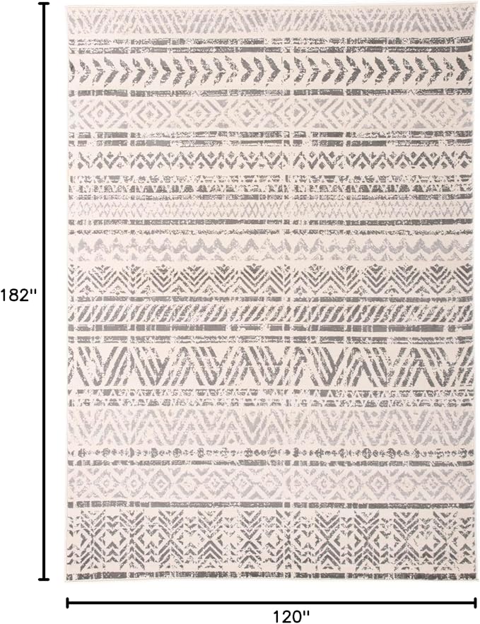 Rugshop Geometric Boho Area Rug – Gray Tribal Pattern, Perfect for Living Room, Bedroom, Dining Room, 4' x 6'