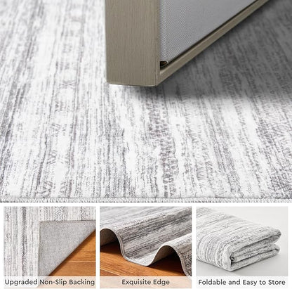 3x5 Area Rug Machine Washable Non Slip Rug Distressed Neutral Moroccan Boho Rug Ultra Soft Indoor Rugs for Bedroom Living Room Entryway Kitchen Foyer Bedside, Grey