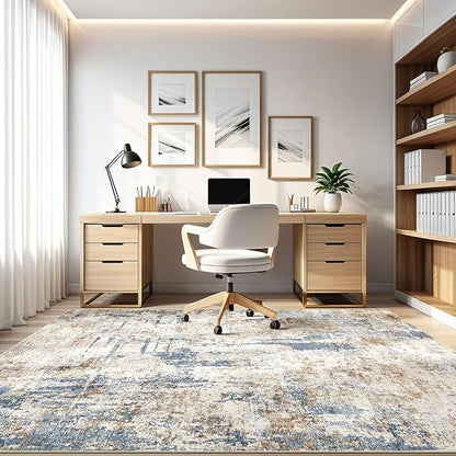 7x9 Area Rug Washable Rugs: Living Room Large Abstract Modern Soft Stain Resistant Indoor Floor Non Slip Accent Carpet for Bedroom Nursery Playroom Office Dining Room Dorm Home House- Tan
