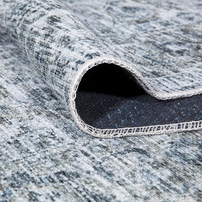 Bloom Rugs Caria Washable Non-Slip 10 ft Runner - Gray/Dark Blue Traditional Runner for Entryway, Hallway, Bathroom, and Kitchen - Exact Size: 2'6" x 10'