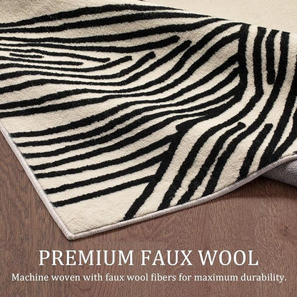 YIHOUSE 10×14 Ft Area Rugs Non-Shedding Washable Rug, Bedroom Living Room Dining Room Office Nursery Playroom Soft Nonslip Modern Rugs Faux Wool Carpet Indoor/Outdoor Rugs-Black and White Rug